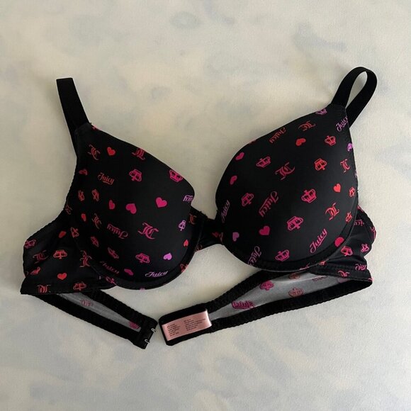 Juicy Couture 36B Black & Pink Logo Y2k Bra - Picture 3 of 7